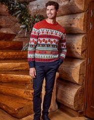Mens Red Reindeer Bauble Fairisle Christmas Jumper