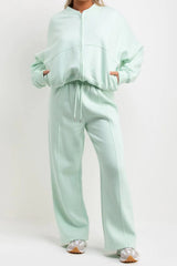 Mint Bomber Sweatshirt With Straight Leg Jogger
