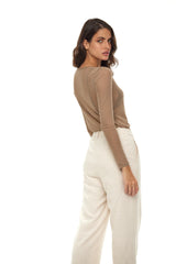 Mocha Long Sleeve Sheer Top