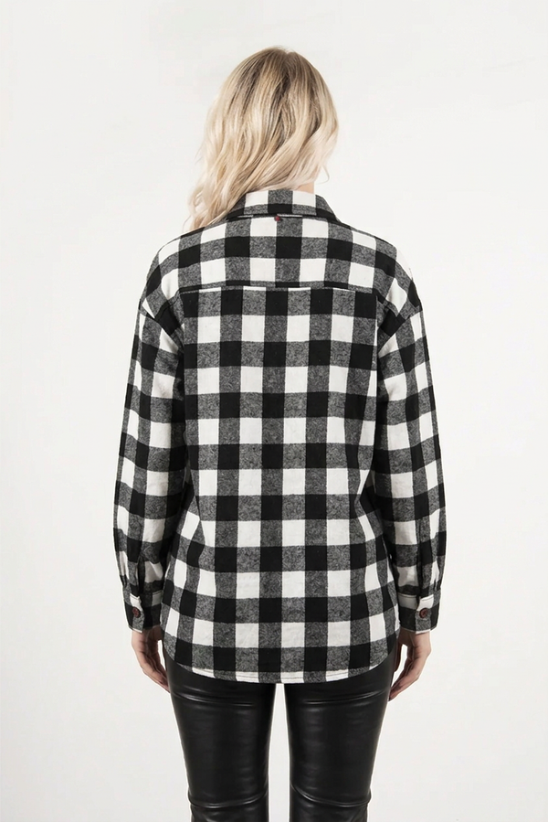 Black And White Checked Balloon Sleeve Shirt