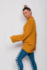 Mustard Ribbed Knitted Oversized Jumper Dress
