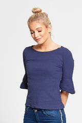 Navy Frill Sleeve Top