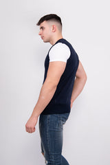 Mens Navy V-Neck Sleeveless Knitted Jumper
