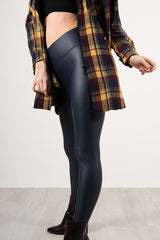 Navy Leather Look High Waist Leggings