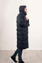 Mens Navy Longline Hooded Puffer Coat