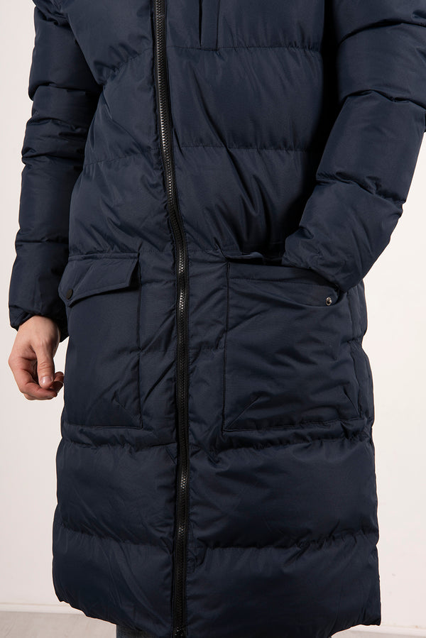 Mens Navy Longline Hooded Puffer Coat
