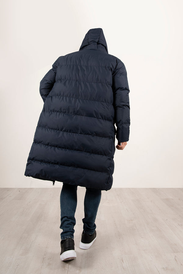 Mens Navy Longline Hooded Puffer Coat
