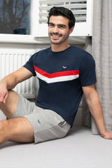 Mens Navy With Grey Wilson Cotton Pyjama Set