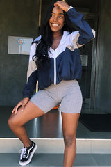Navy Zip Through Hooded Jacket