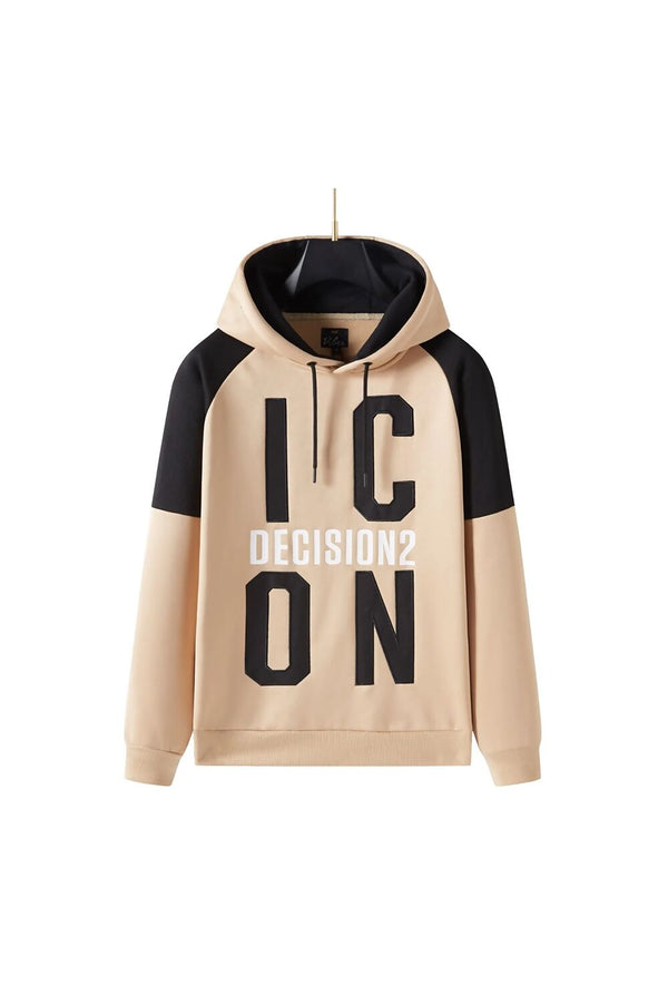 Beige Contrast Decision Icon Print Fleece Hoodie-Copy