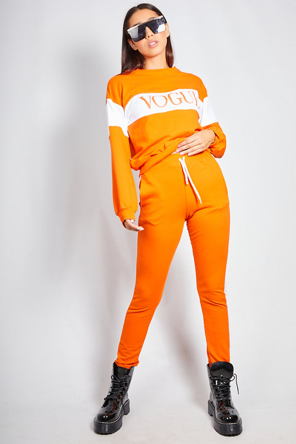 Neon Orange Vogue Striped Loungewear Jogger Set