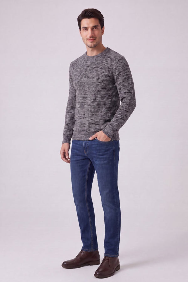 Mens Black Colour Twist Crew Neck Jumper