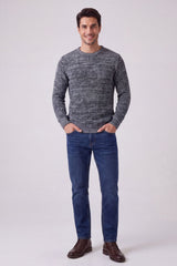 Mens Navy Colour Twist Crew Neck Jumper