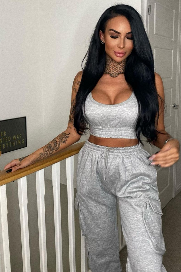 Grey Scoop Neck Crop Top and Cargo Jogger Set