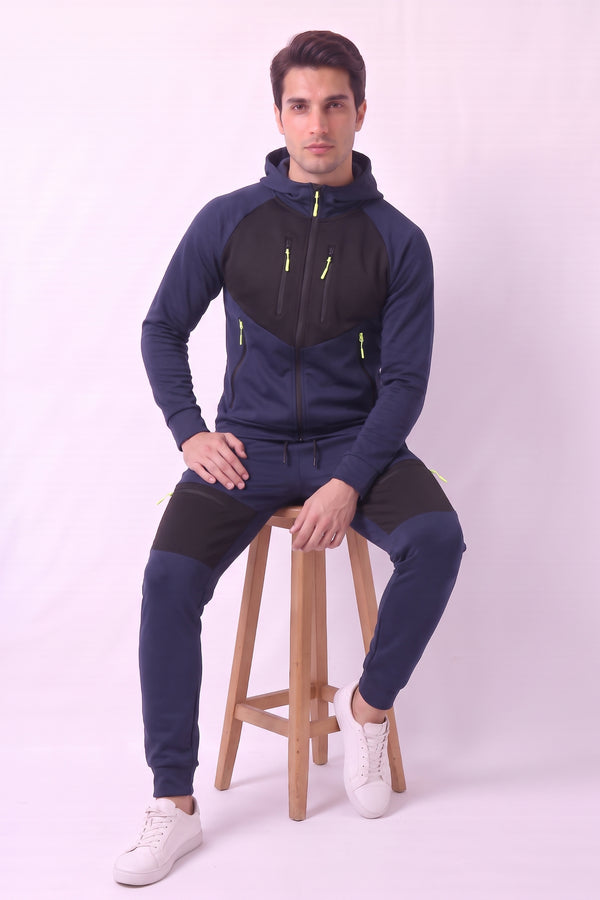 Men's Navy Panelled Hoodie & Joggers Tracksuit Set - Jack