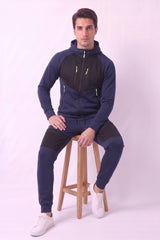 Men's Navy Panelled Hoodie & Joggers Tracksuit Set - Jack