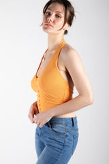Orange Ribbed Y2K Halter Neck Top 