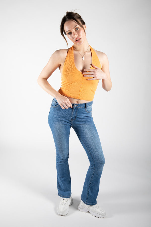 Orange Ribbed Y2K Halter Neck Top 