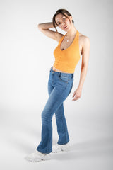 Orange Ribbed Y2K Halter Neck Top 