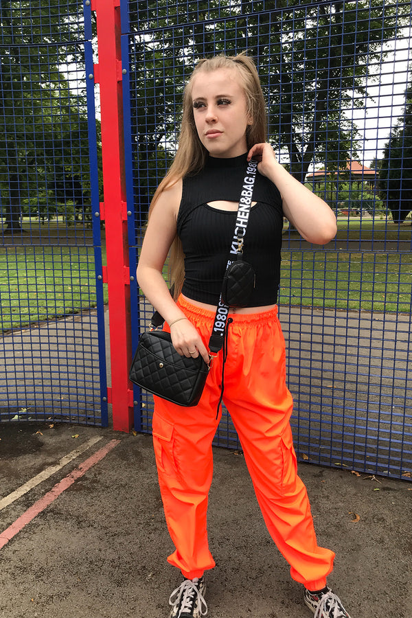 Orange Neon Cuffed Hem Shell Cargo Joggers 