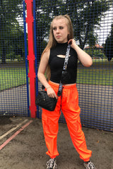 Orange Neon Cuffed Hem Shell Cargo Joggers 