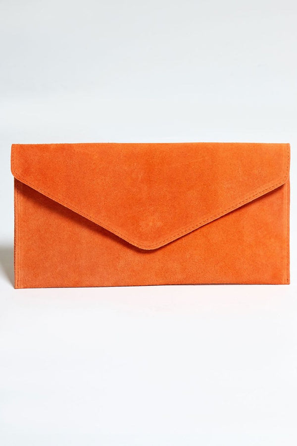Orange Suede Envelope Clutch Bag