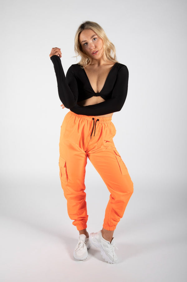 Orange Neon Cuffed Hem Shell Cargo Joggers 