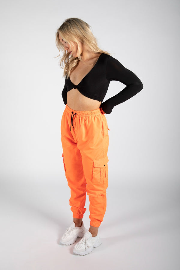 Orange Neon Cuffed Hem Shell Cargo Joggers 
