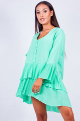 Pastel Green Ruffle Pleated Smock Mini Dress