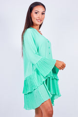Pastel Green Ruffle Pleated Smock Mini Dress