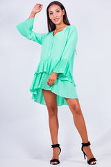 Pastel Green Ruffle Pleated Smock Mini Dress
