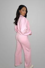Pink Bomber Sweatshirt With Straight Leg Jogger