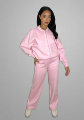 Pink Bomber Sweatshirt With Straight Leg Jogger
