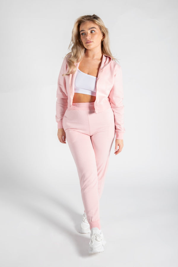 Pink Cropped Hoodie And Joggers Co-Ord