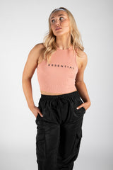 Pink "Essential" Slogan Print Ribbed Racer Vest 