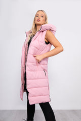 Baby Pink Longline Hooded Puffer Gilet