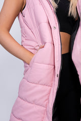 Baby Pink Longline Hooded Puffer Gilet