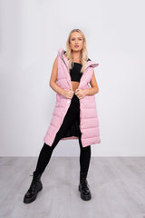 Baby Pink Longline Hooded Puffer Gilet