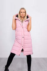 Baby Pink Longline Hooded Puffer Gilet