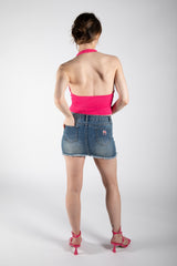 Hot Pink Ribbed Y2K Halter Neck Top 