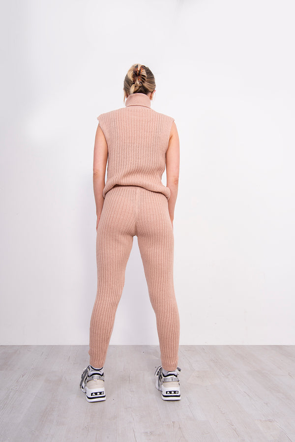 Pink 3 Piece Knitted Roll Neck Lounge Set