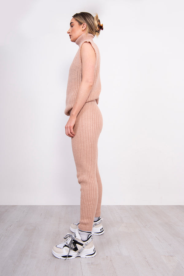 Pink 3 Piece Knitted Roll Neck Lounge Set