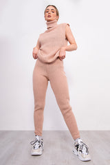 Pink 3 Piece Knitted Roll Neck Lounge Set
