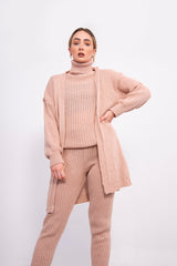 Pink 3 Piece Knitted Roll Neck Lounge Set