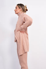 Pink 3 Piece Knitted Roll Neck Lounge Set