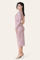 Pink Plisse Pleated One Shoulder Midi Dress