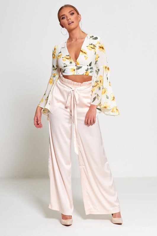 Pink Satin Wide Leg Trouser 