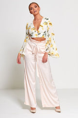 Pink Satin Wide Leg Trouser 