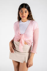 Pink Tie Front Sheer Shrug