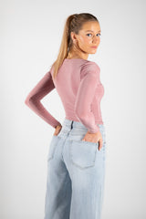 Dusty Pink Slinky Square Neck Top